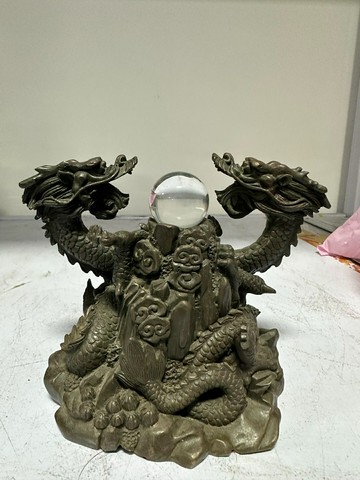 黃銅祥獅正品二龍戲珠長17寬11高13重1.55公斤