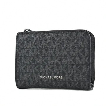 MICHAEL KORS 男款 緹花LOGO防刮零錢袋對開釦式短夾-黑色