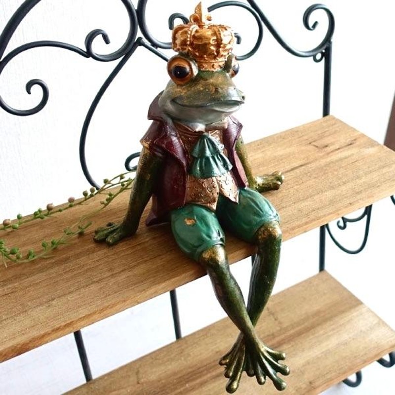 王様カエル 置物 オブジェ 蛙 クラウン 王冠 キング フロッグ 飾り  
