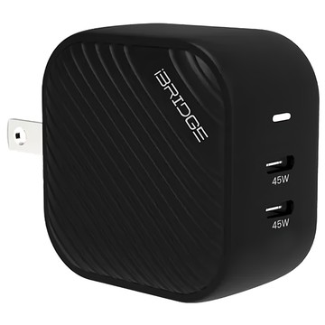 iBRIDGE GaN 45W 極速電源供應器 雙孔設計 90度折疊插頭 多重保護  黑色  1個