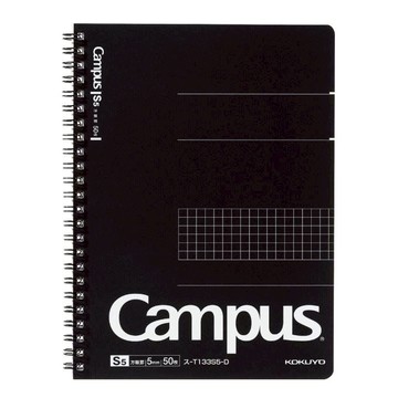 KOKUYO Campus 大人A5線圈本 5mm方眼罫 日本國產 森林認證上質紙  黑色 方格  1本