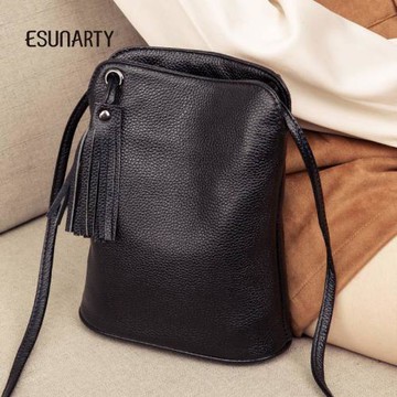 ESUNARTY真皮小包包女2025新款輕便迷你黑色軟皮手機包斜挎小包