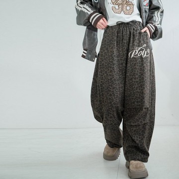 現貨★鬆緊腰抽繩刺繡豹紋長褲(共1色)1104 【NR2310】