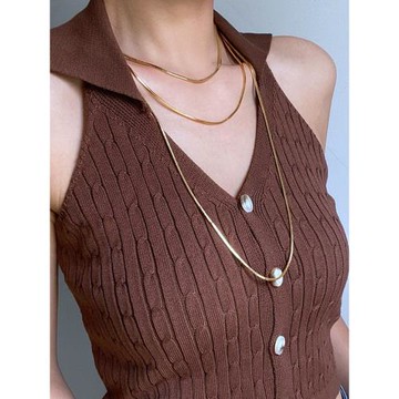 GWE超長蛇骨鏈鈦鋼立體小眾極簡輕奢長款毛衣鏈雙層項鏈鎖骨鏈女