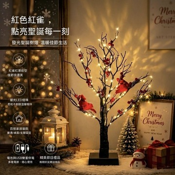 統編發票 溫馨紅鳥漿果枝樺樹燈節日裝飾燈家居臥室牀頭小夜燈閨蜜生日禮物 氛圍燈 裝飾燈 臥室燈 花燈 樹燈 擺件燈