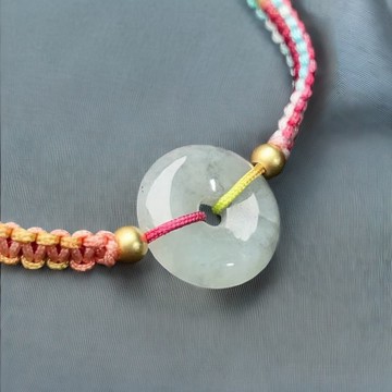 冰飄烏雞翡翠平安扣編織手鍊 | 天然緬甸玉翡翠A貨 | 送禮