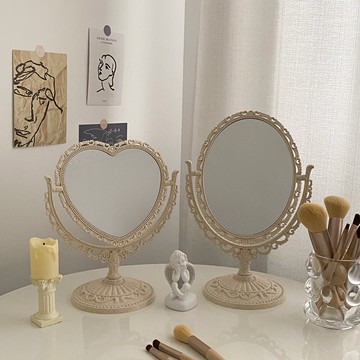 ins風復古臺式桌面鏡子學生宿舍折疊化妝鏡簡約便攜公主梳妝鏡