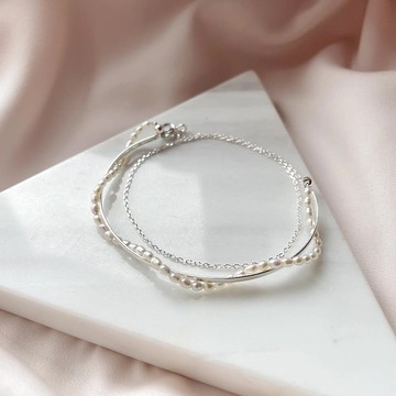 浪花。迷你珍珠純銀鏈手環