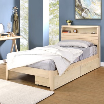 【Homelike】喜家居單人3.5尺附插座抽屜床組(象牙白)(2262)