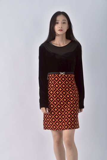 (S) yundye菱紋黑色洋裝