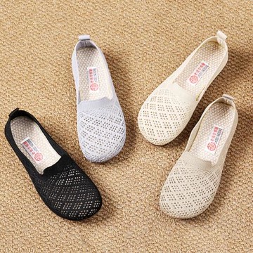 老北京布鞋工作鞋女軟底舒適上班平底鞋百搭女鞋夏季鏤空網面涼鞋
