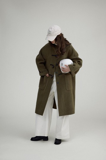 抹茶曲奇 防風牛角扣連帽大衣外套