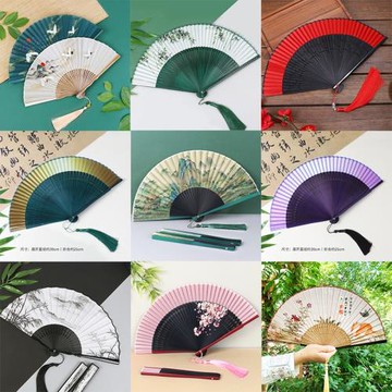 1號-新中式國風燙金折扇7寸古風女式扇子馬面裙真絲竹扇舞蹈扇