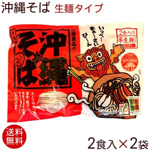 沖縄そば 生麺 2食入×2袋（そばだし付き）　 赤シーサー袋タイプ 4人前 沖縄お土産