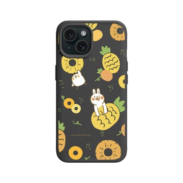 iPhone 15 SolidX 黑 - 懶散兔與啾先生 Lazy Rabbit and Mr.Chu - 鳳梨