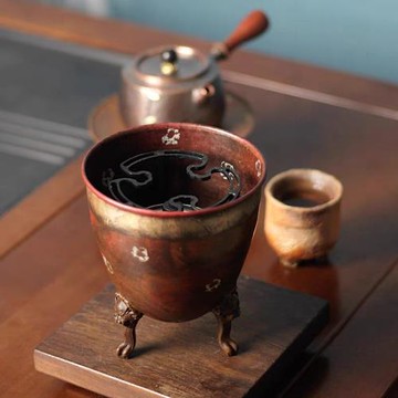 云窩宋式靜觀三腳銅爐紫銅霞紅酒精爐暖茶爐溫茶爐三足小銅爐建水
