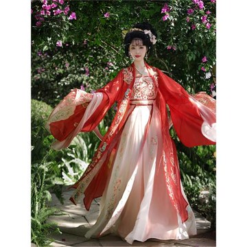 銜泥小筑花間舞-紅金 原創漢服女裝重工刺繡大袖衫齊腰裙訶子裙