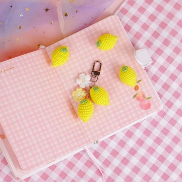 檸檬鑰匙扣，鉤針水果，包鑰匙圈