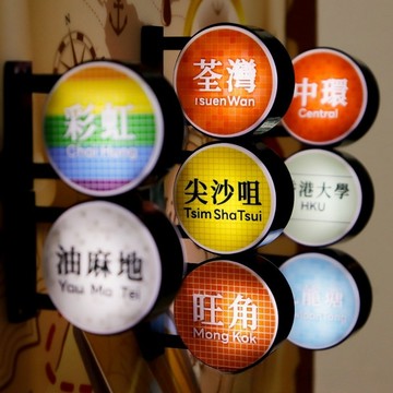 圓形燈牌冰箱貼 強力磁吸磁貼 招牌冰箱貼 電子招牌燈 香港地鐵站店磁吸貼 櫃子磁鐵磁發光燈箱小夜燈 發熱冰箱燈