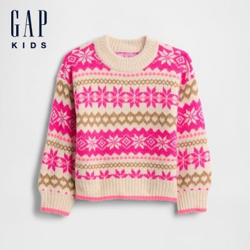 【GAP】女幼童裝|圓領長袖針織衫-象牙白(842897)