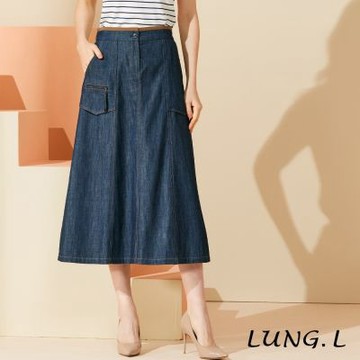 LUNG.L林佳樺 經典藍色牛仔A字長裙 LU49B