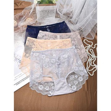 胖mm大碼性感女士內褲高腰透明蕾絲網紗純欲2021新款爆款時尚火辣