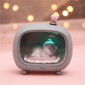 創意少女心禮物女生房間擺件胖咪電視星星燈小夜燈電視造型裝飾品