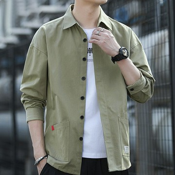 長袖純棉襯衣男士2024秋季外套時尚潮流休閑帥氣襯衫潮男秋裝上衣鑫弘-衣錦男裝