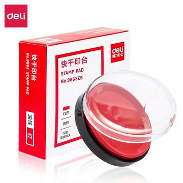 得力9863ES快干印臺紅色印泥小圓形印章公司蓋公章辦公用品【遠宏-文教用品】【益三和】可開發票