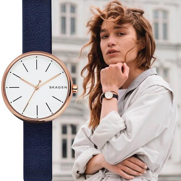 SKAGEN スカーゲン SIGNATUR シグネチャー ネイビーレザー レディース 