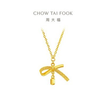 周大福 網路限定款 公主風 絲帶蝴蝶結 黃金項鍊_計價黃金(3月新品首發/鍊長45cm)