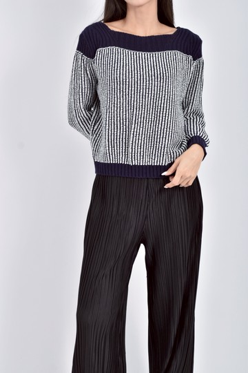 (M) modern coco針織拼接藍色長袖上衣