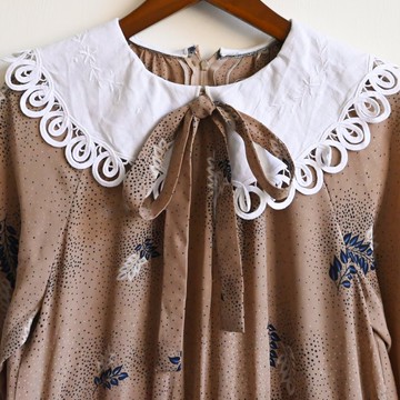 【蛋植物古著】秋葉印象蕾絲領印花古著洋裝