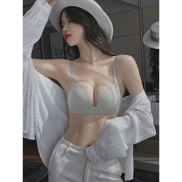 (免運)維多利亞慕姿慕姿中厚無鋼圈女士無痕聚攏性感深v文胸罩防下垂收