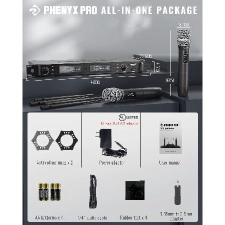 Phenyx Pro Wireless Microphone System, True Diversity Dual Cordless Microphone Set, Professional UHF Handheld Wireless Microphones w Auto Scan, 2x1000