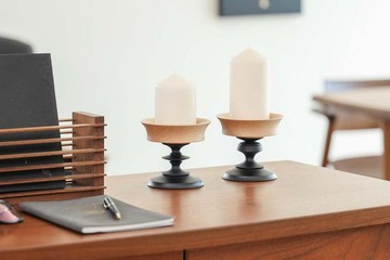 各地的著名工房 osio craft 黑底蠟燭台 日本產工藝品 木材 蠟燭