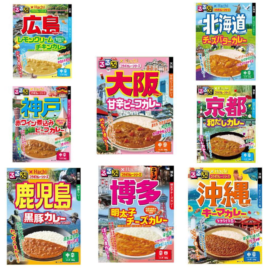 新着 ハチ食品 JTBトラベルるるぶ雑誌パッケージの 全国ご当地 レトルトカレー 8種8個セット 関東圏送料無料