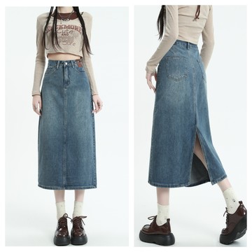 SCL牛仔個性文青風開衩長裙