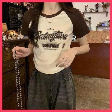 『ATC』 大碼女裝胖妹妹復古短袖T恤女夏小衆插肩袖休閒韓系通勤百搭上衣