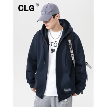 香港潮牌秋冬連帽拉鏈開衫衛衣男加絨青少年運動休閑百搭美式外套
