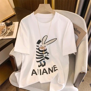 刺繡貼布卡通兔子短袖t恤女2025年早春新款寬松美式甜辣上衣顯瘦