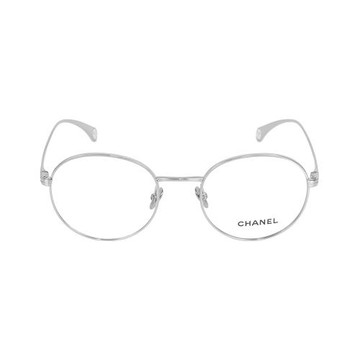 CHANEL Logo 金屬框橢圓平光眼鏡(銀色) 2209 C124