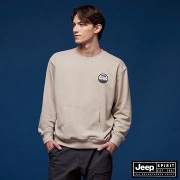 JEEP  男裝 品牌徽章口袋長袖T恤-卡其色