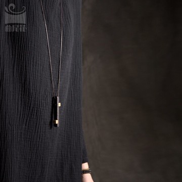 曲尾花歐美復古飾品 黑檀木吊墜男 手工鑲銅個性原創毛衣鏈女長款