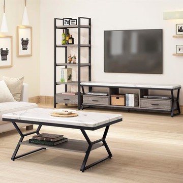 【Homelike】 喜家居仿石紋客廳三件組(電視櫃+高櫃+茶几)(2050)