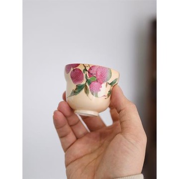 小謙山房柴燒手繪荔枝杯女士茶杯純手工裸燒孤品陶瓷送禮中式茶具