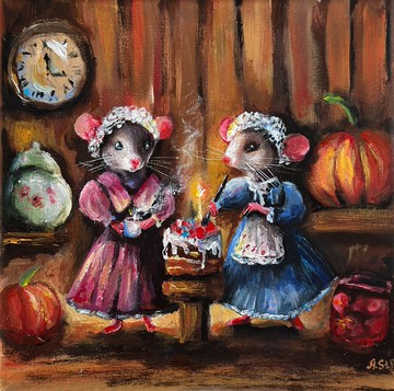 仙女老鼠畫作，奇幻藝術，老鼠壁畫，動物畫，老鼠裝飾