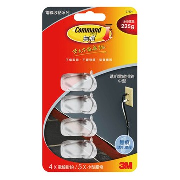 【史代新文具】3M 37301 4支透明電線掛鉤+5片小型膠條