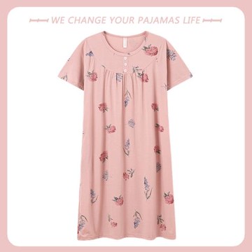 2025年夏季睡衣女士睡裙夏天薄款莫代爾短袖媽媽中年寬松大碼裙子