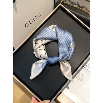 藍色真絲絲巾女百搭秋冬款洋氣時尚小方巾杭州絲綢100%桑蠶絲領巾